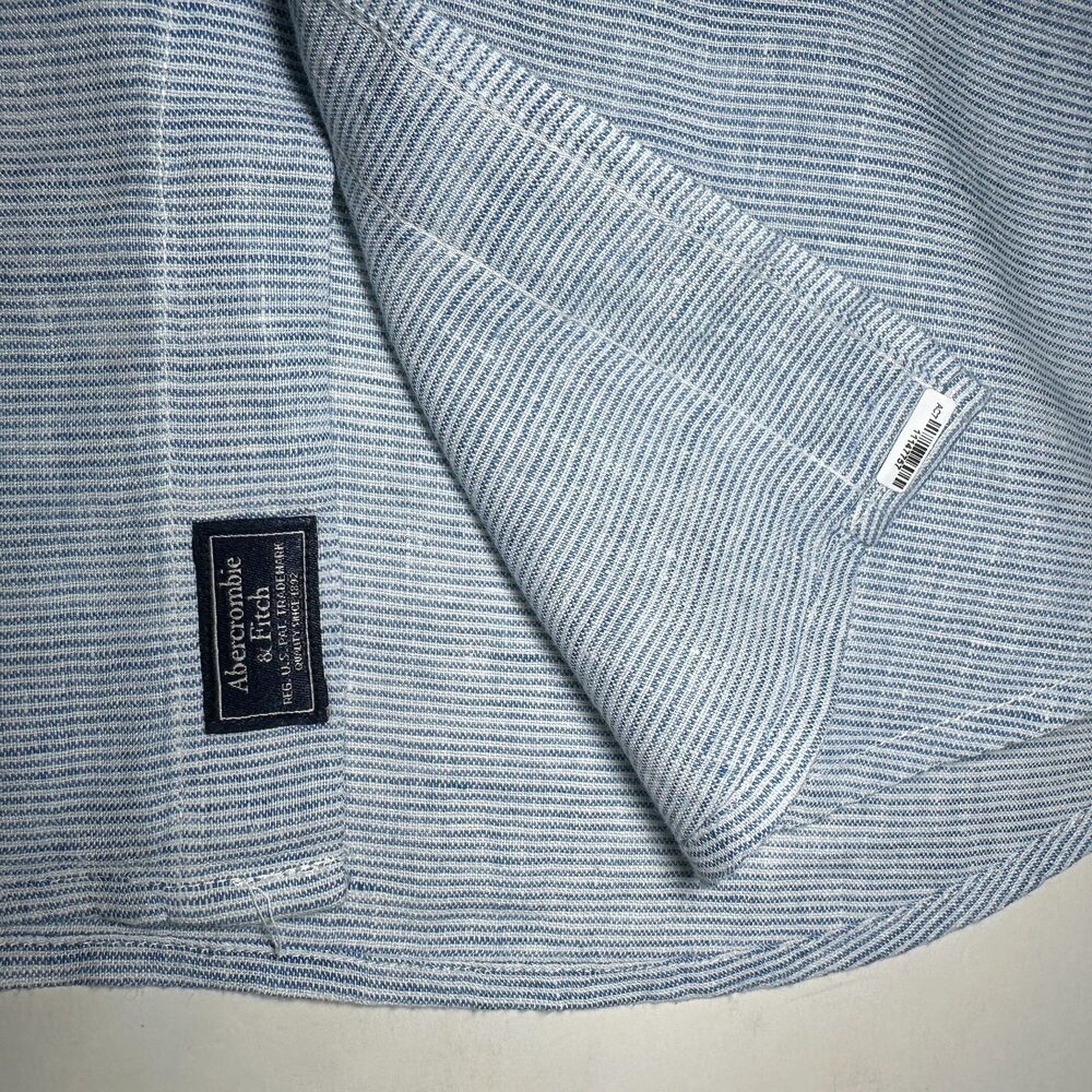 Abercrombie & Fitch Men's Large 100% Linen Shirt Blue Striped Summer Style - Picture 6 of 10